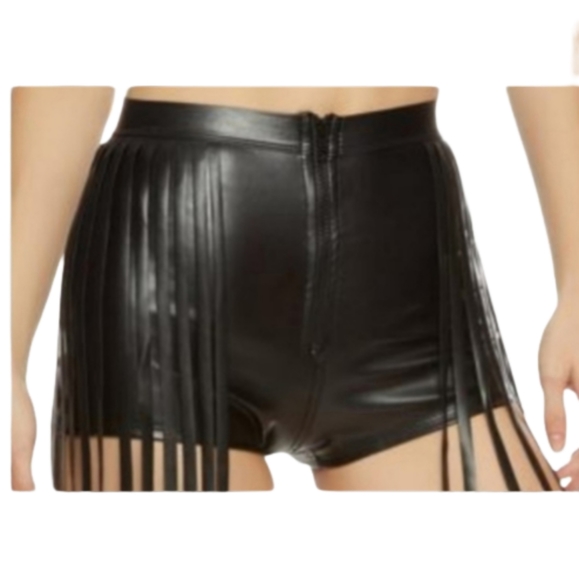 Oppa Faux Leather Fringed Shorts - Picture 1 of 8